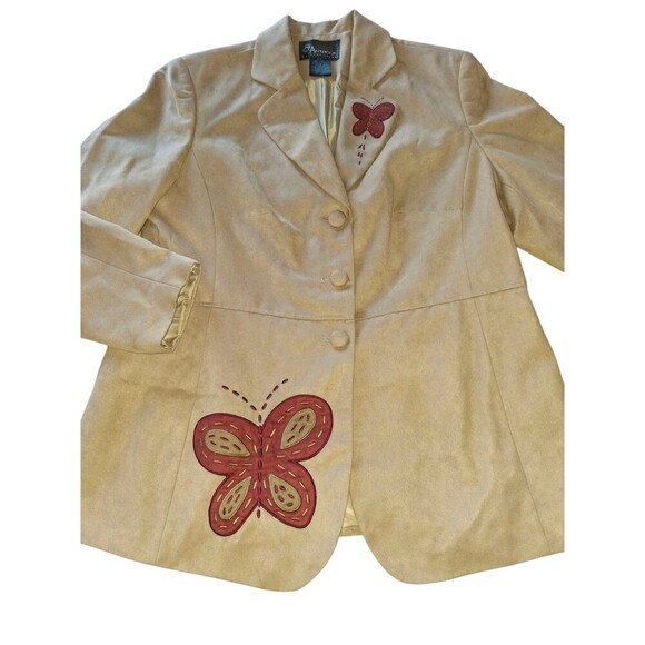 Vintage St. Anthony Beige W/red Butterfly Suede Evening Jacket Size 20w - Picture 3 of 7